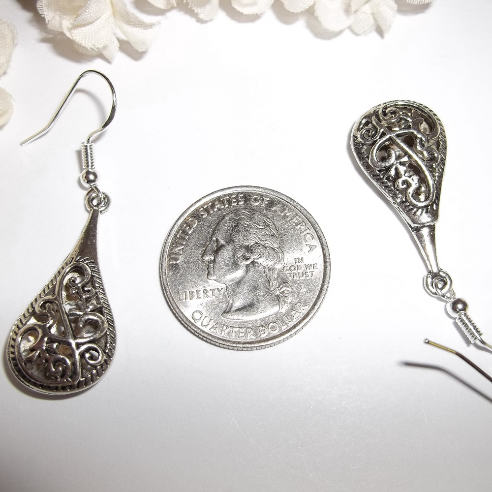 Long Silver Teardrop Earrings Woman Jewelry 1600 - Picture 5 of 9